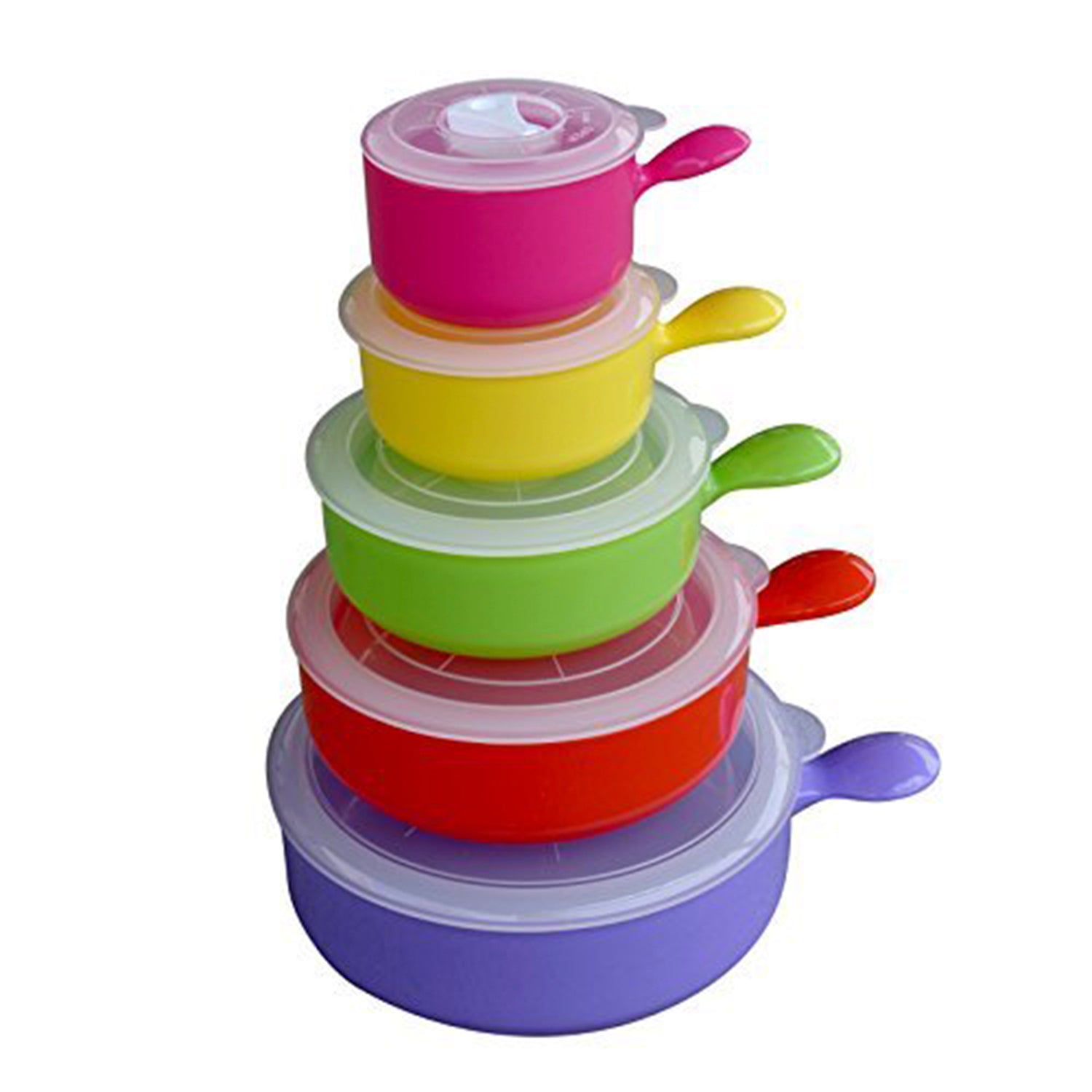 10 Pcs Microwave Safe Plastic Bowl Set W/ Lid - Colorful Food Storage Containers