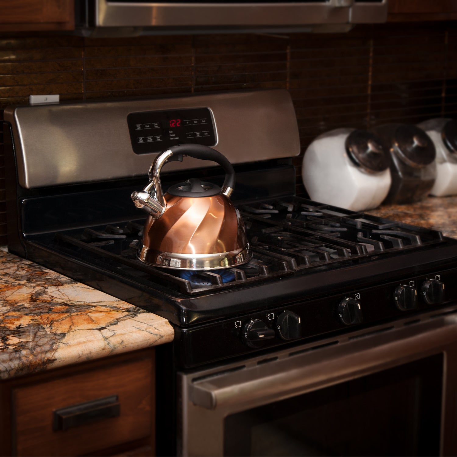 Imperial Home Whistling Tea Kettle Stainless Steel Copper Tea Kettle. 3 Qt Encapsulated Bottom Stylish Modern Design Classic Tea Kettle