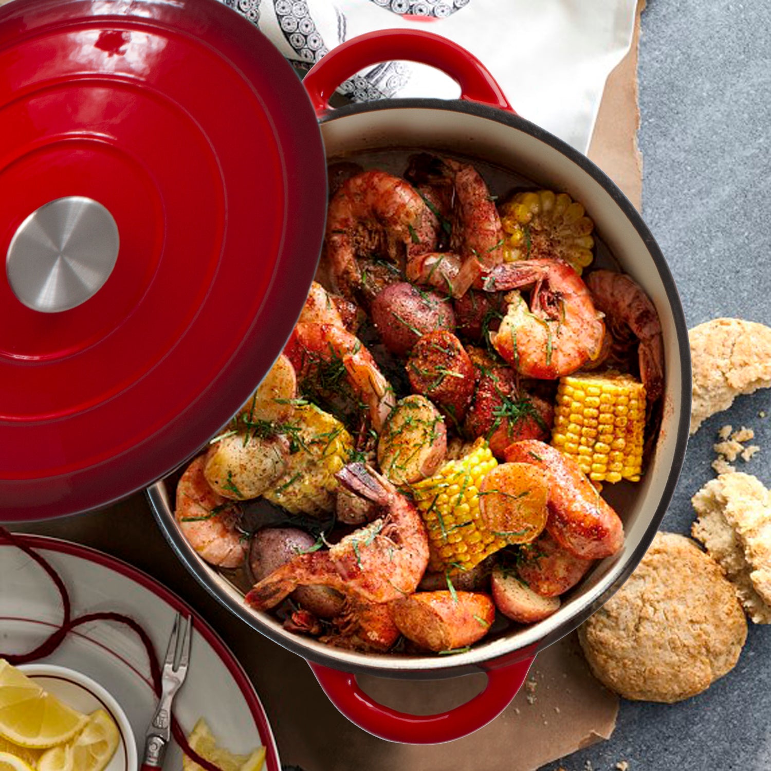 Chef Quality Cast Iron Dutch Oven - 5 QT Enamel Dutch Oven Pot (Red)