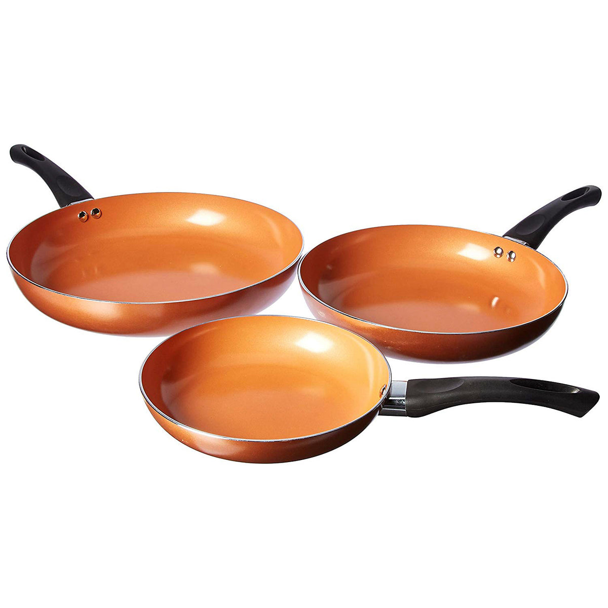 Healthy Nonstick Ceramic Coated Frying Pan - 3 Pcs Eco Friendly Durable Fry  Pan Cookware Set (8, 10 & 12 Pans) (Copper Stainless Steel)