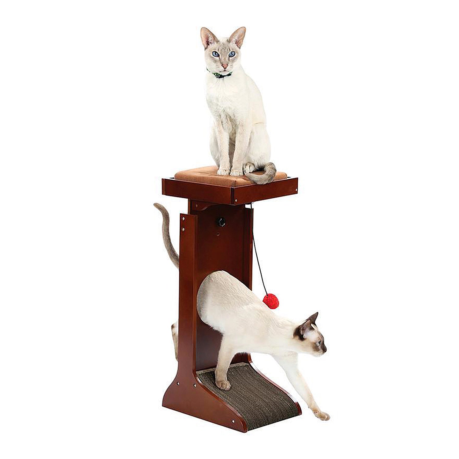 Wood Cat Adjustable Cat Tower Perch W/ Scratching Pad - Wooden Cat Scratcher