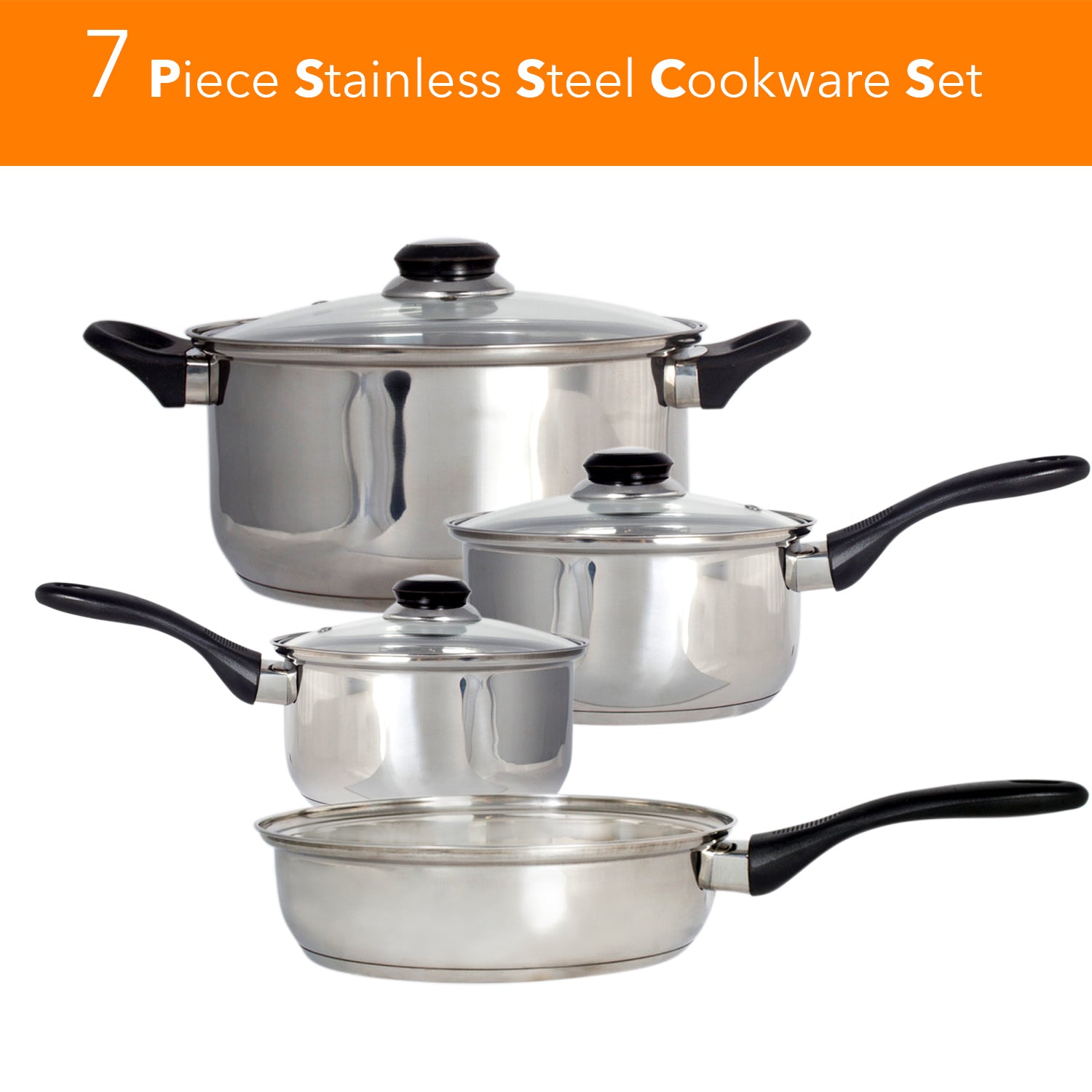 Stainless Steel 7 Pcs. Cookware set Dutch Oven Fry Pan Saucepan