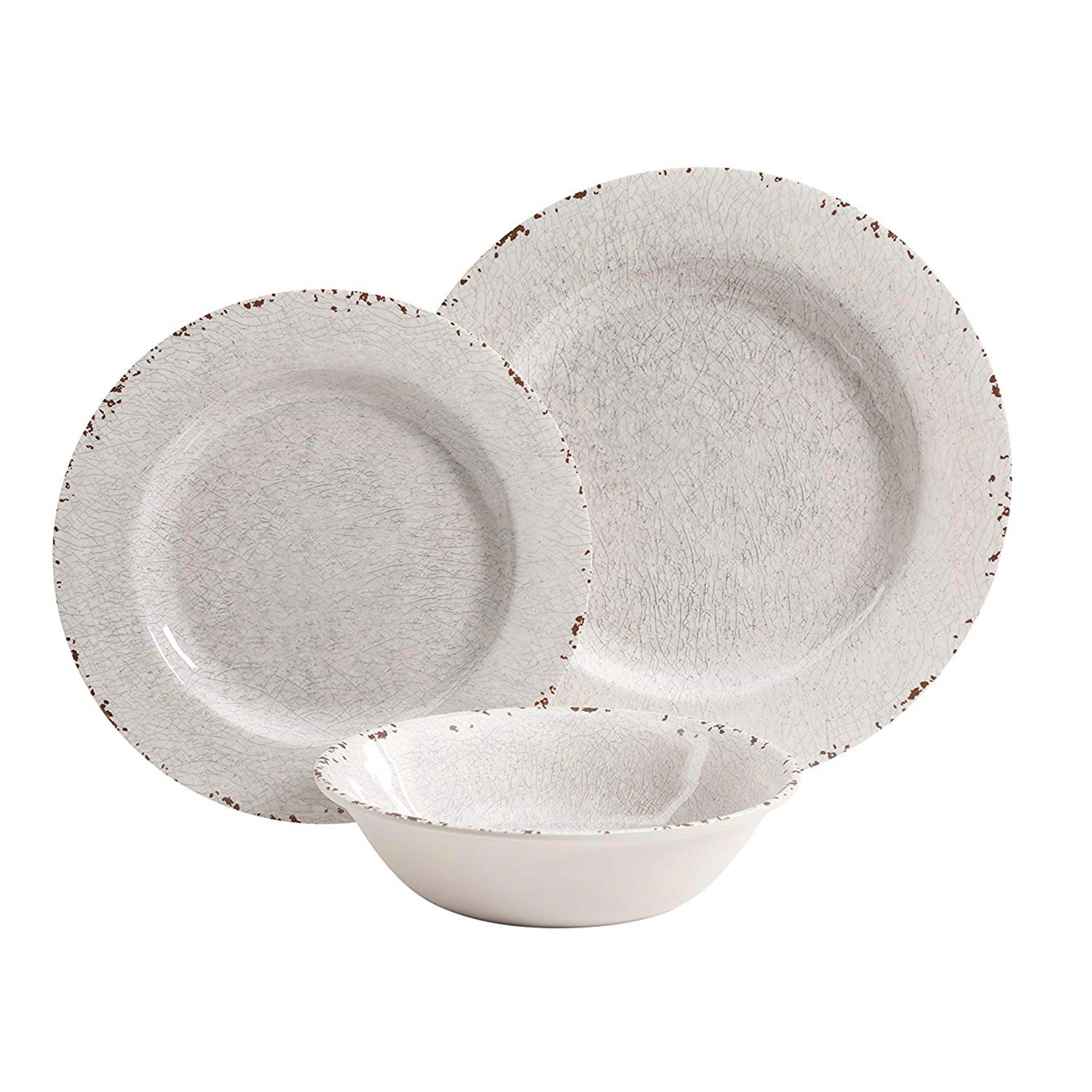 Gibson Studio 114334.12 Mauna 12 Piece Heavy Weight Melamine Dinnerware Set, Ice Rustic