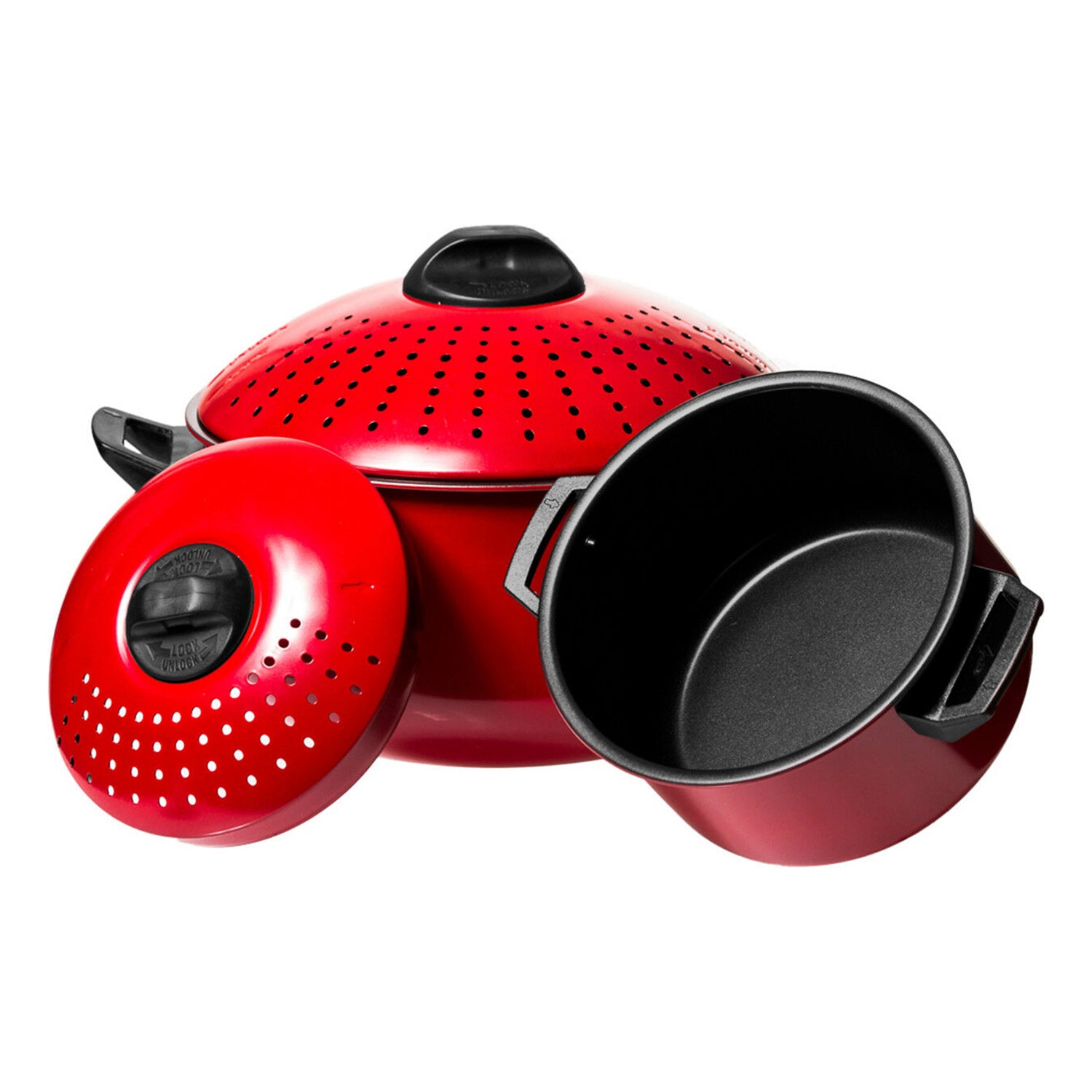 2 Pc Chef Quality Pasta Pot with Strainer Lid - 6 Qt & 2 Qt Red Stock Pot or Pasta Cooker