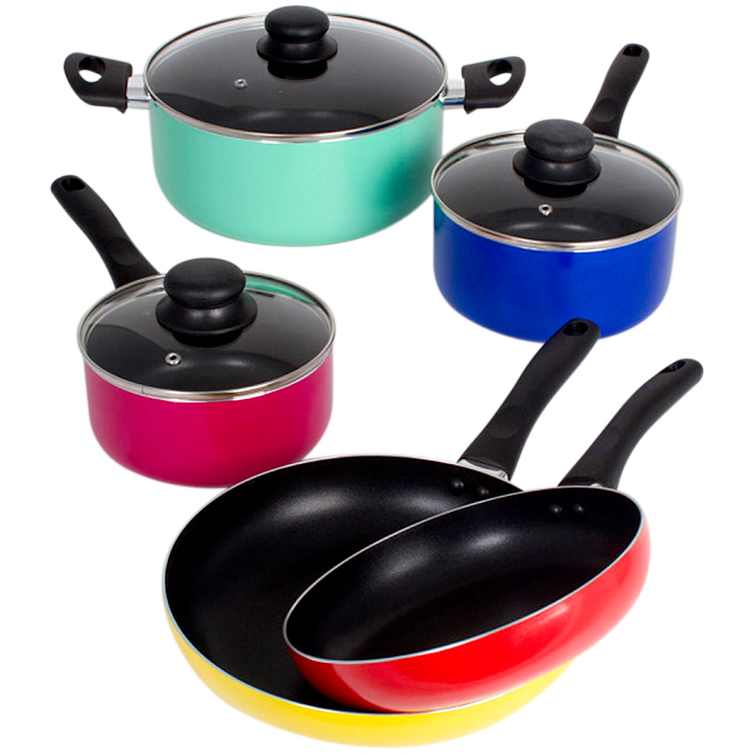 8 Piece Rainbow Nonstick Cookware Set Kitchen Pots Sauce Fry Pan With Glass Lid