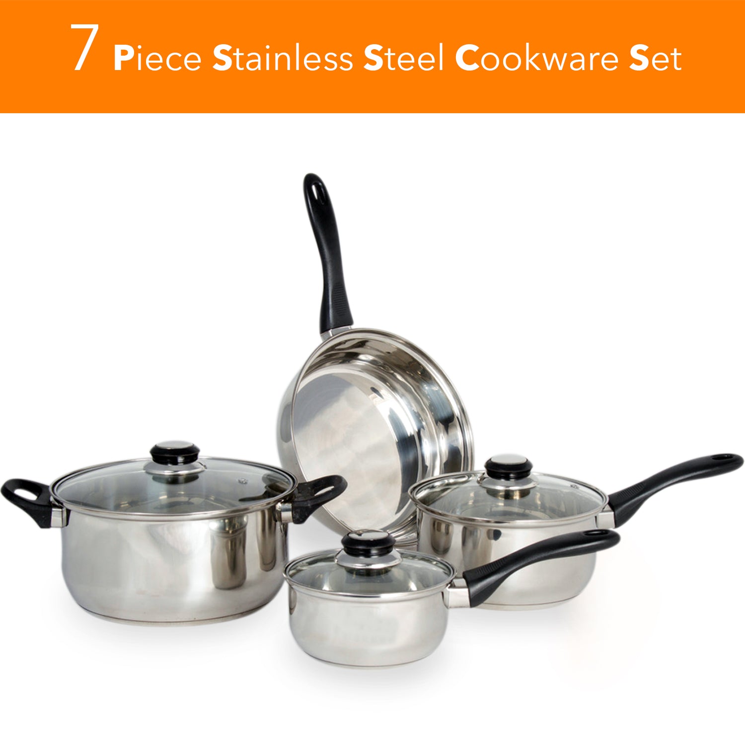 Stainless Steel 7 Pcs. Cookware set Dutch Oven Fry Pan Saucepan
