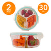 Round 3 Compartment Borosilicate Glass Food Storage Containers - 32 Oz - 2 Pack or 4 Pack