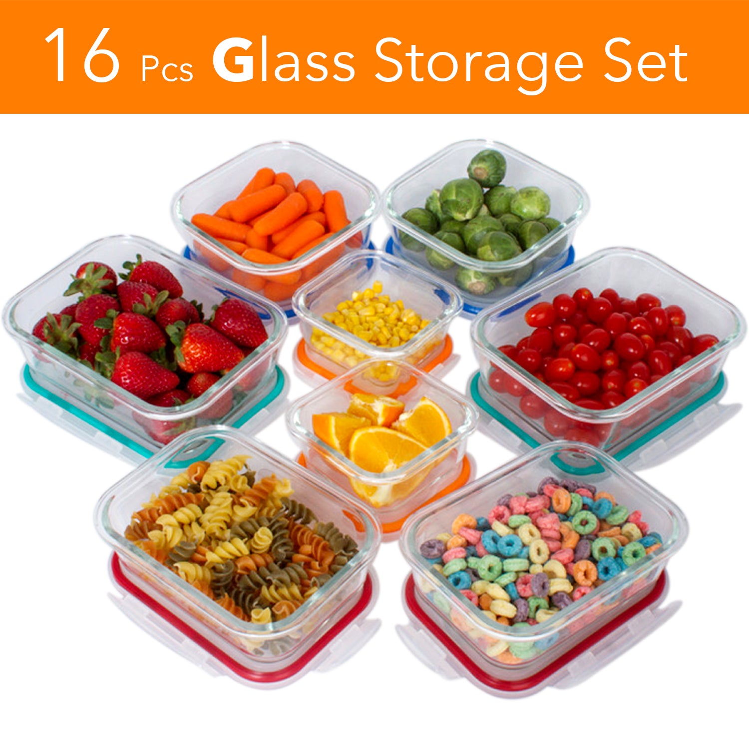 16 Pcs Set Glass Storage Containers with Lids/Glass Food Storage Containers Airtight/Glass Containers With Lids - Glass Meal Prep Containers Glass Food Containers - Glass Lunch Container