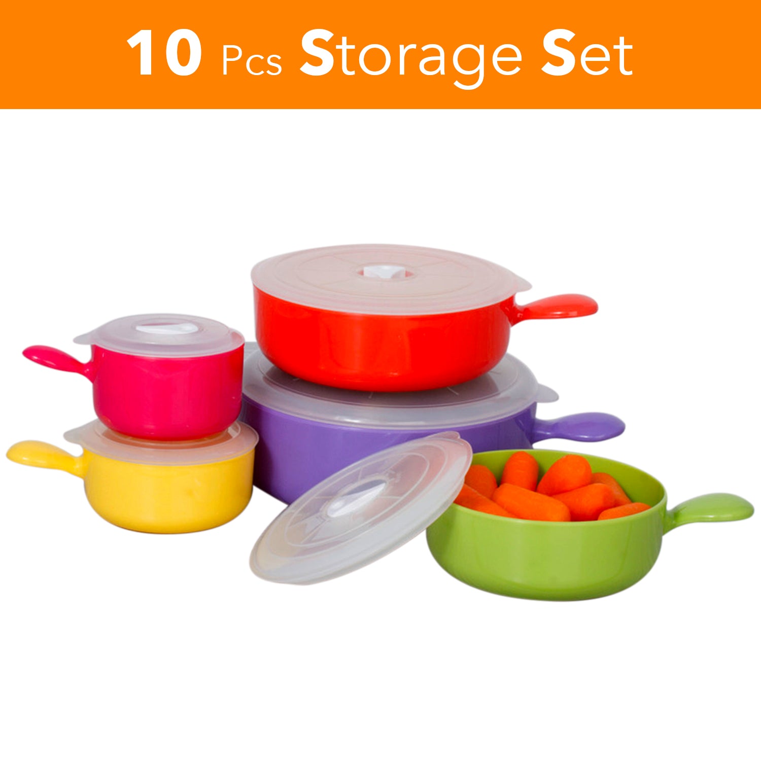 10 Pcs Microwave Safe Plastic Bowl Set W/ Lid - Colorful Food Storage Containers