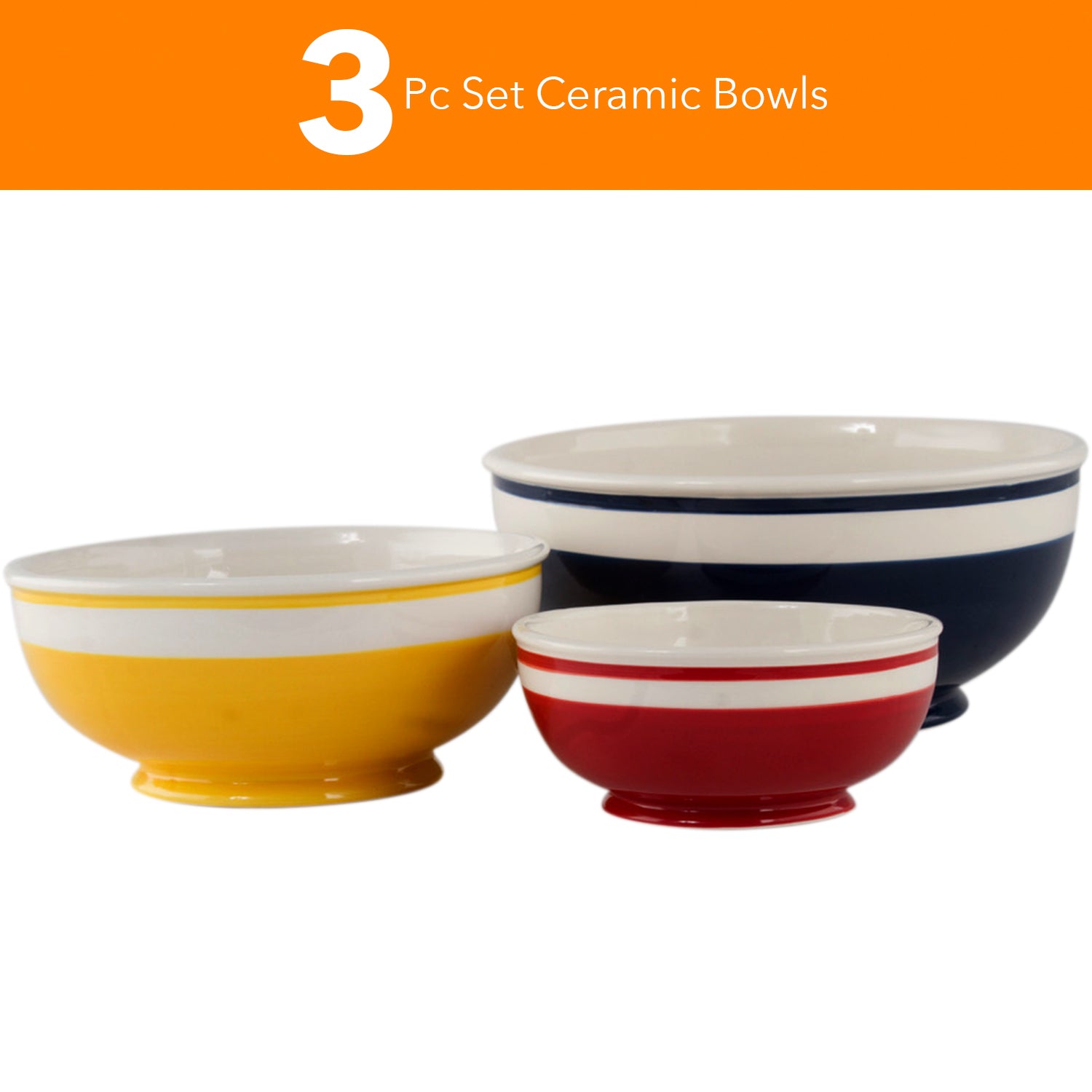 Mr. Food 3 pieces Ceramic Mixing Bowl Set - Colorful Mixing Stackable Bowls