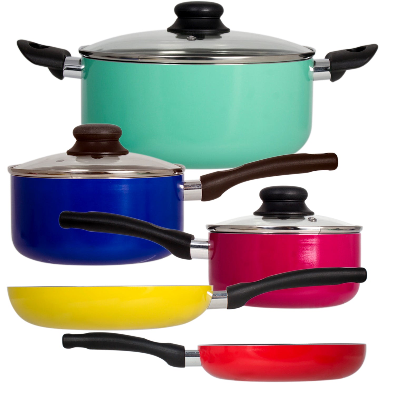 8 Piece Rainbow Nonstick Cookware Set Kitchen Pots Sauce Fry Pan With Glass Lid