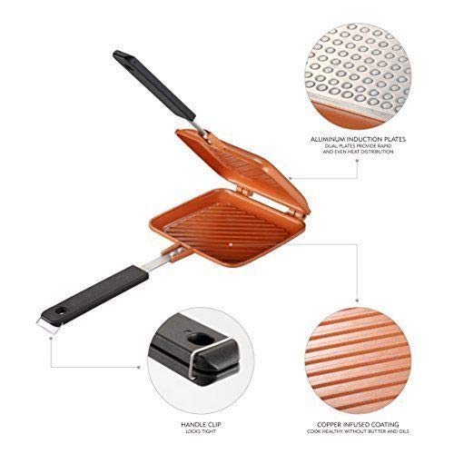 Non-Stick Sandwich Grill Press – Panini Press Grill – Copper Infused Sandwich Pan – Hot Sandwich Press