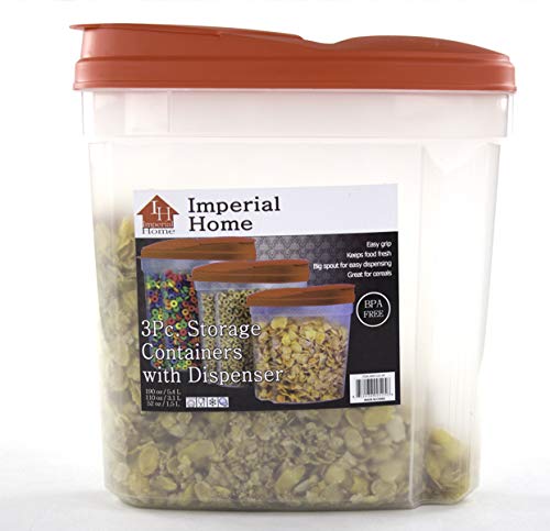 Plastic Cereal Dispensers 3 pc Set - BPA Free Plastic Food Storage Containers - Airtight Dry Food Storage (Red)