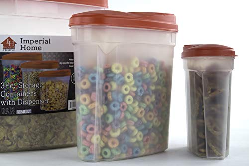 Plastic Cereal Dispensers 3 pc Set - BPA Free Plastic Food Storage Containers - Airtight Dry Food Storage (Red)