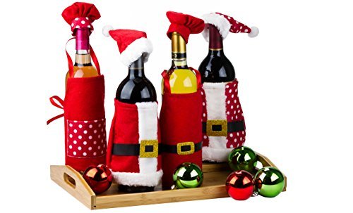 4 Pcs Christmas Wine Bottle Covers Set - Santa and Little Helpers Christmas Wine Decorations