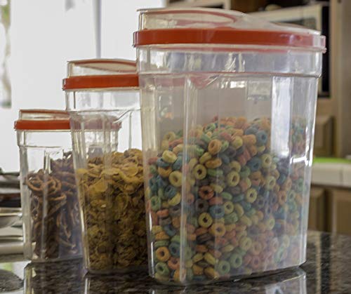 Plastic Cereal Dispensers 3 pc Set - BPA Free Plastic Food Storage Containers - Airtight Dry Food Storage (Red)