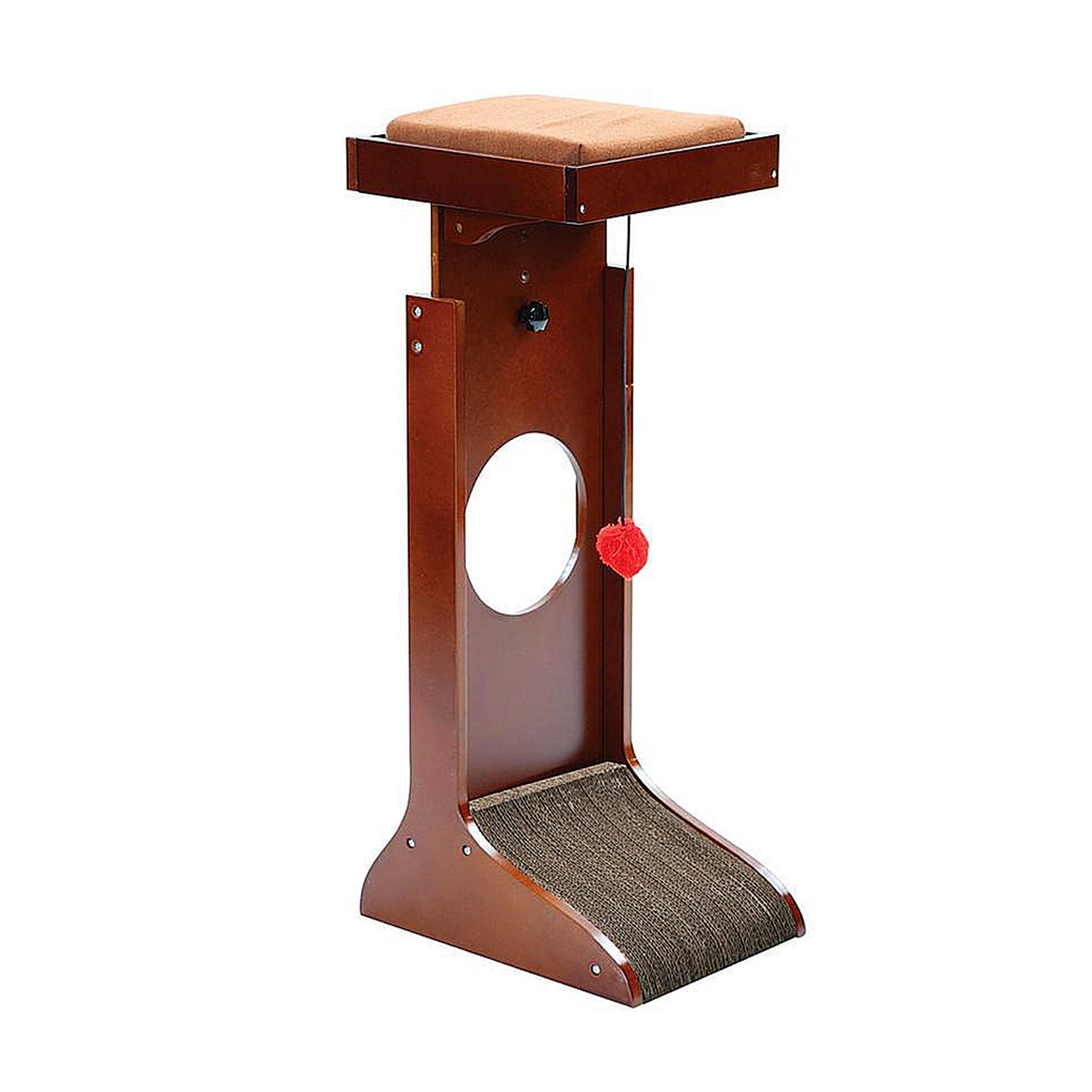 Wood Cat Adjustable Cat Tower Perch W/ Scratching Pad - Wooden Cat Scratcher