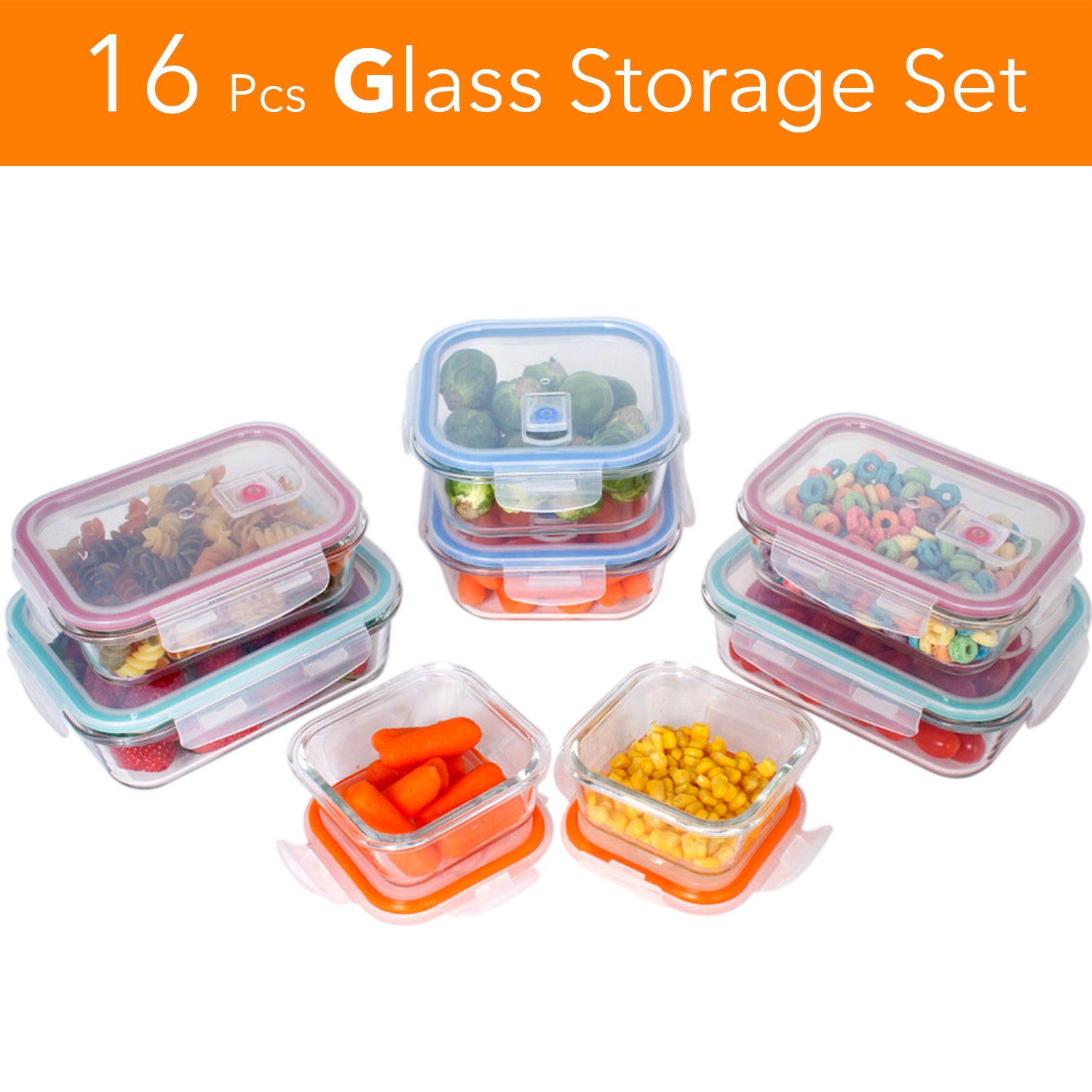 16 Pcs Set Glass Storage Containers with Lids/Glass Food Storage Containers Airtight/Glass Containers With Lids - Glass Meal Prep Containers Glass Food Containers - Glass Lunch Container
