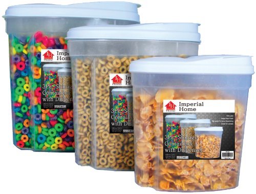 Imperial MW1196 Plastic 3 Piece Cereal Dispenser Set - Dry Food Storage Containers