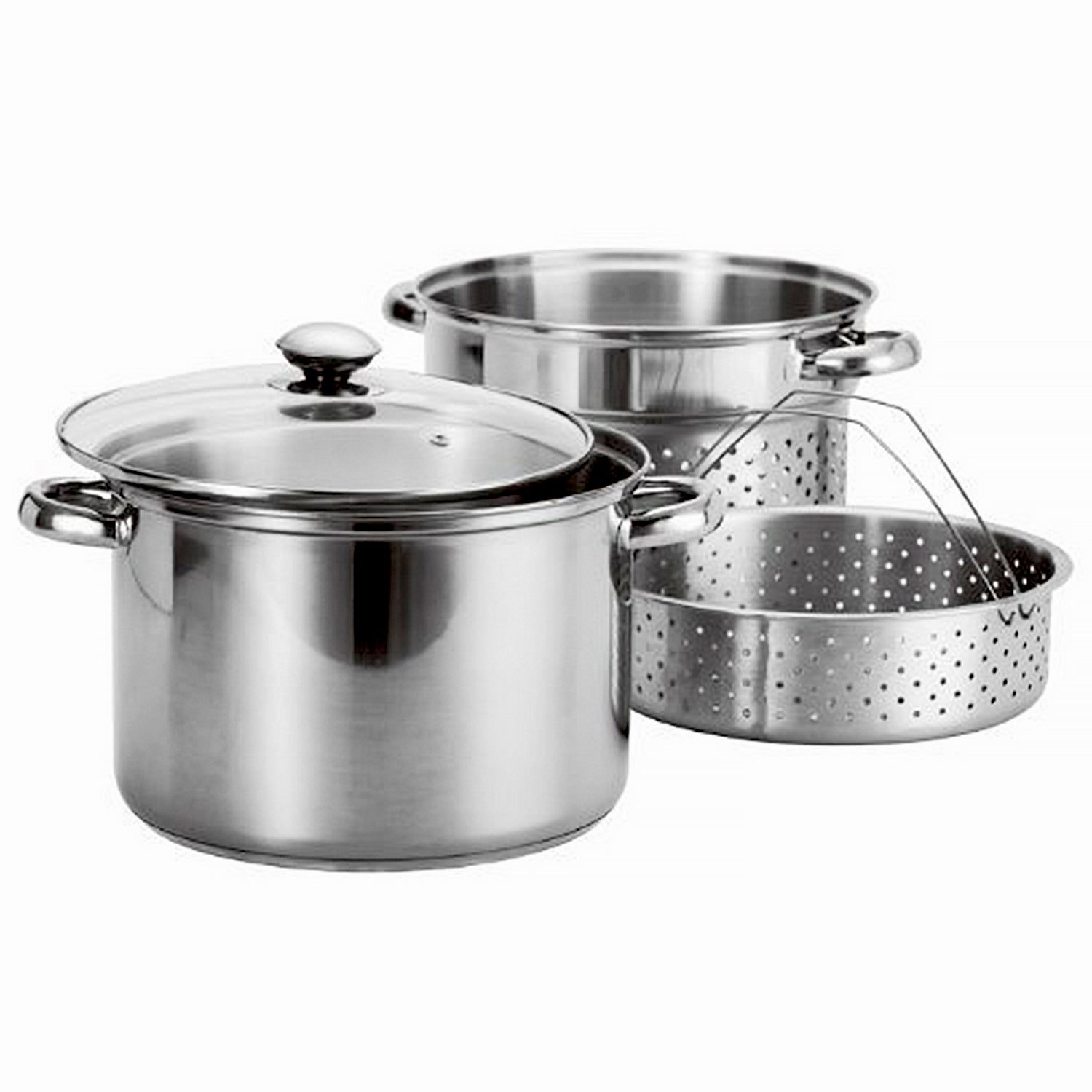 Stainless Steel 4 Pcs Pasta Cooker Set - 8 qt Stock Pot with Steamer Inserts
