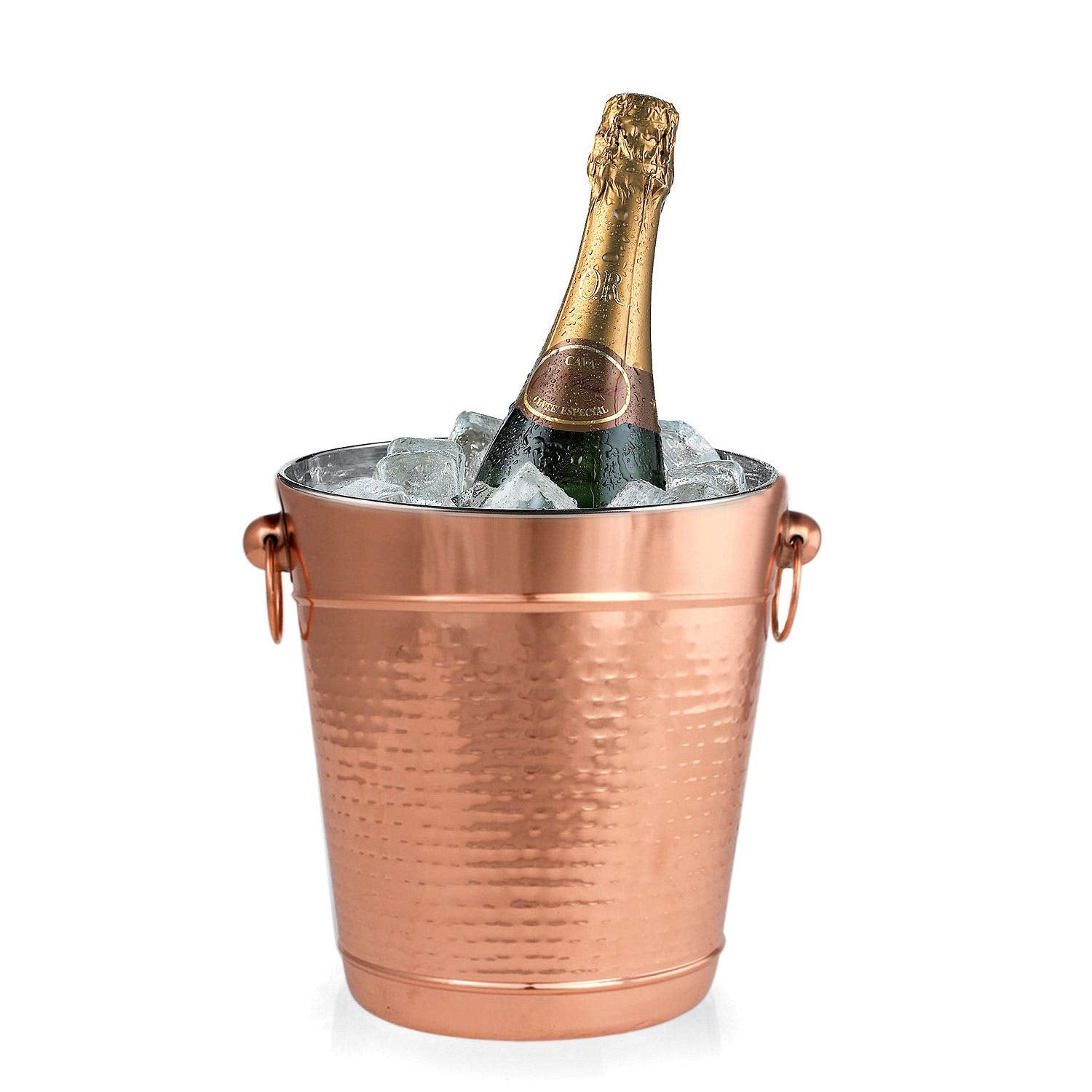 Copper Stainless Steel Champagne Bucket - Hammered Wine Bottle Cooler Ice Bucket