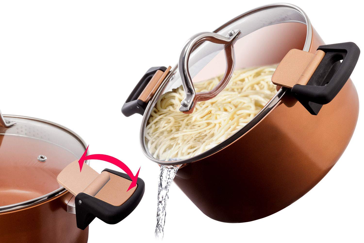 15 pc Copper Aluminum Cookware Set – Copper Nonstick Cookware Sets – Pots and Pans Set with Fryer Insert, Glass Lids, Spatula, Spoon, and more