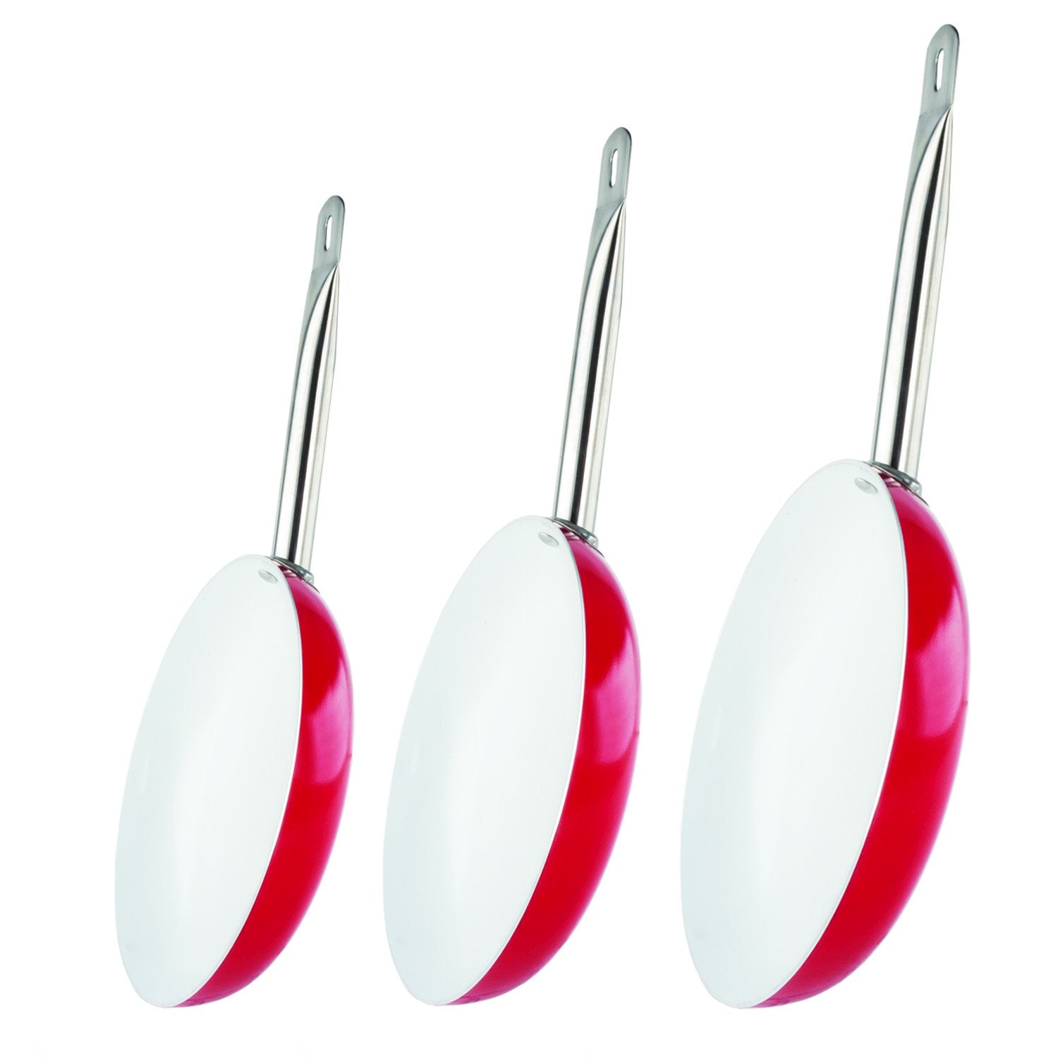 Healthy Nonstick Ceramic Coated Frying Pan - 3 Pcs Eco Friendly Durable Fry Pan Cookware Set (8", 10" & 12" Pans) (Red Stainless Steel)