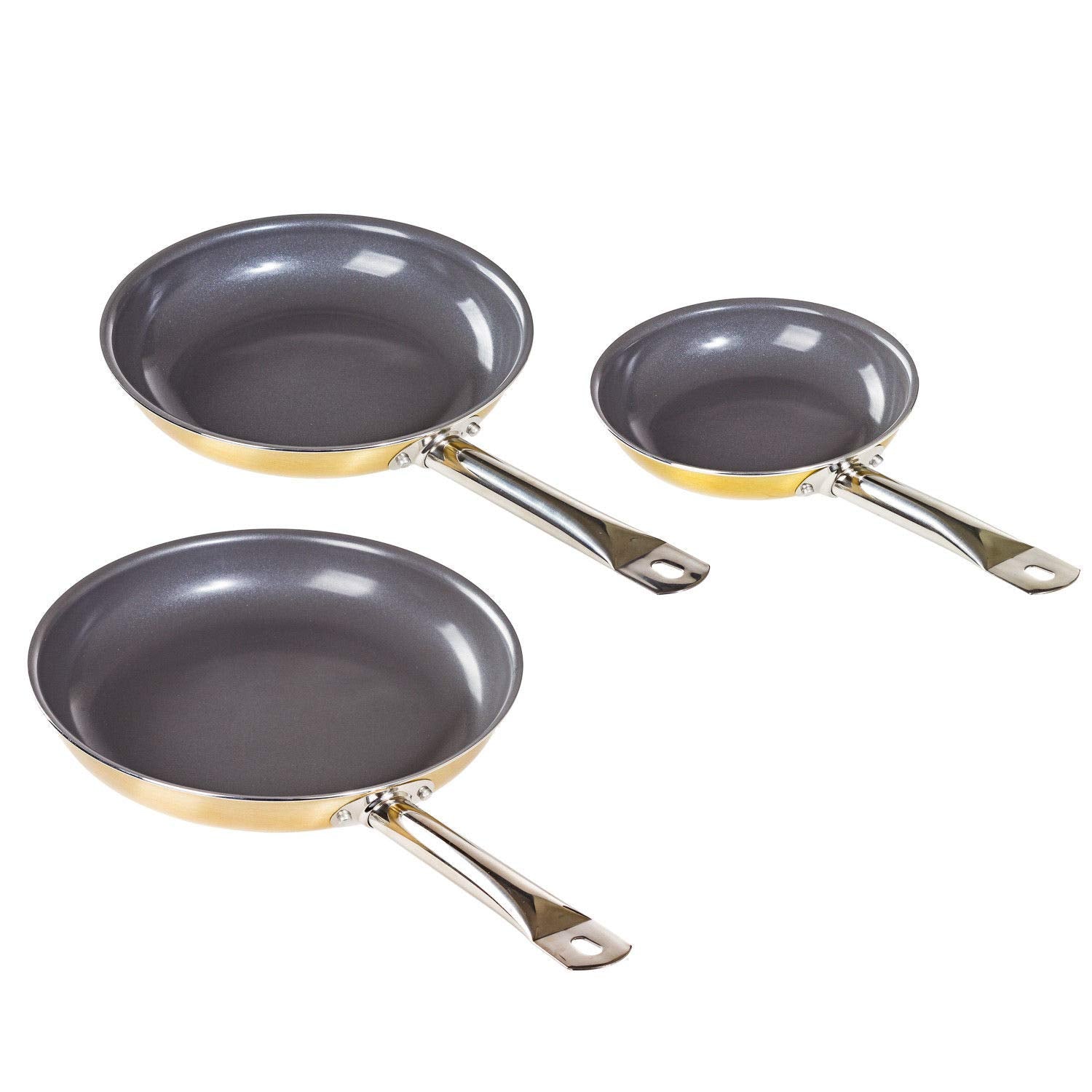 Copper Aluminum Frying Pans - 3 pc Nonstick Fry Pan Set - 8", 10" and 12" (Gold)