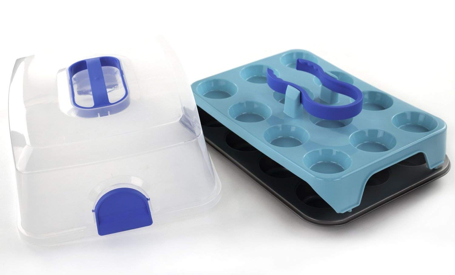 24 Cupcake Carrier Caddy - Cupcake Holder Set With Pan, Tongs & Cupcake Stand