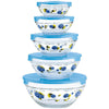 10 Pcs Glass Lunch Bowls Food Storage Containers Set With Lids & Flower Design