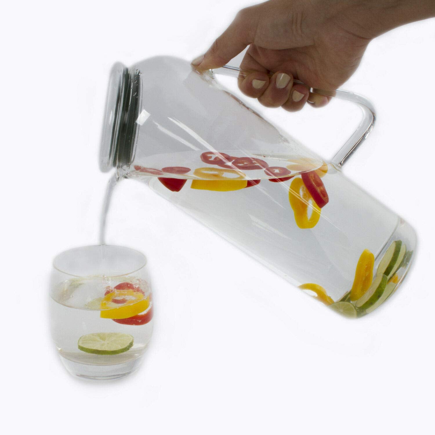 Glass 54 oz. Beverage Water Pitcher - Carafe with Lid - Glass Pitcher with Lid & Handle