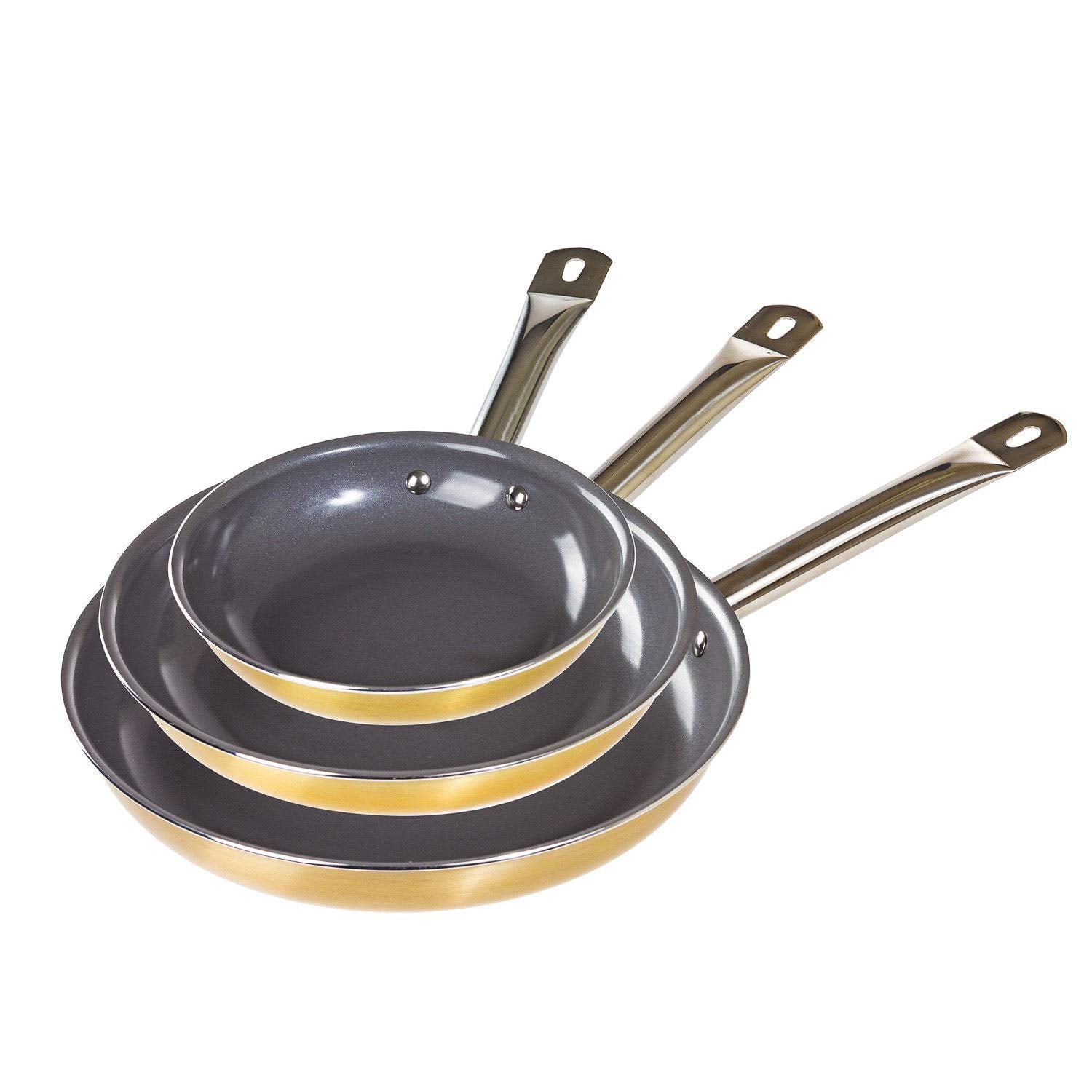 Copper Aluminum Frying Pans - 3 pc Nonstick Fry Pan Set - 8", 10" and 12" (Gold)