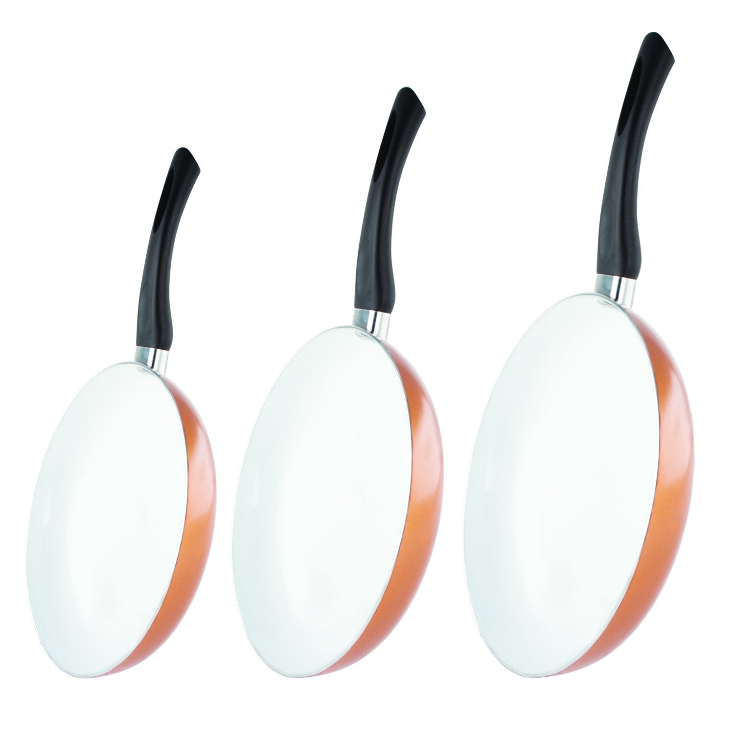 Healthy Nonstick Ceramic Coated Frying Pan - 3 Pcs Eco Friendly Durable Fry Pan Cookware Set (8", 10" & 12" Pans) (Copper Ceramic Coat)