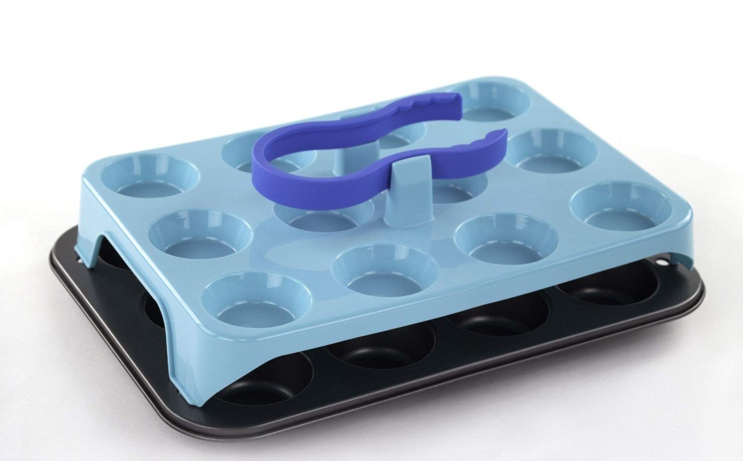 24 Cupcake Carrier Caddy - Cupcake Holder Set With Pan, Tongs & Cupcake Stand