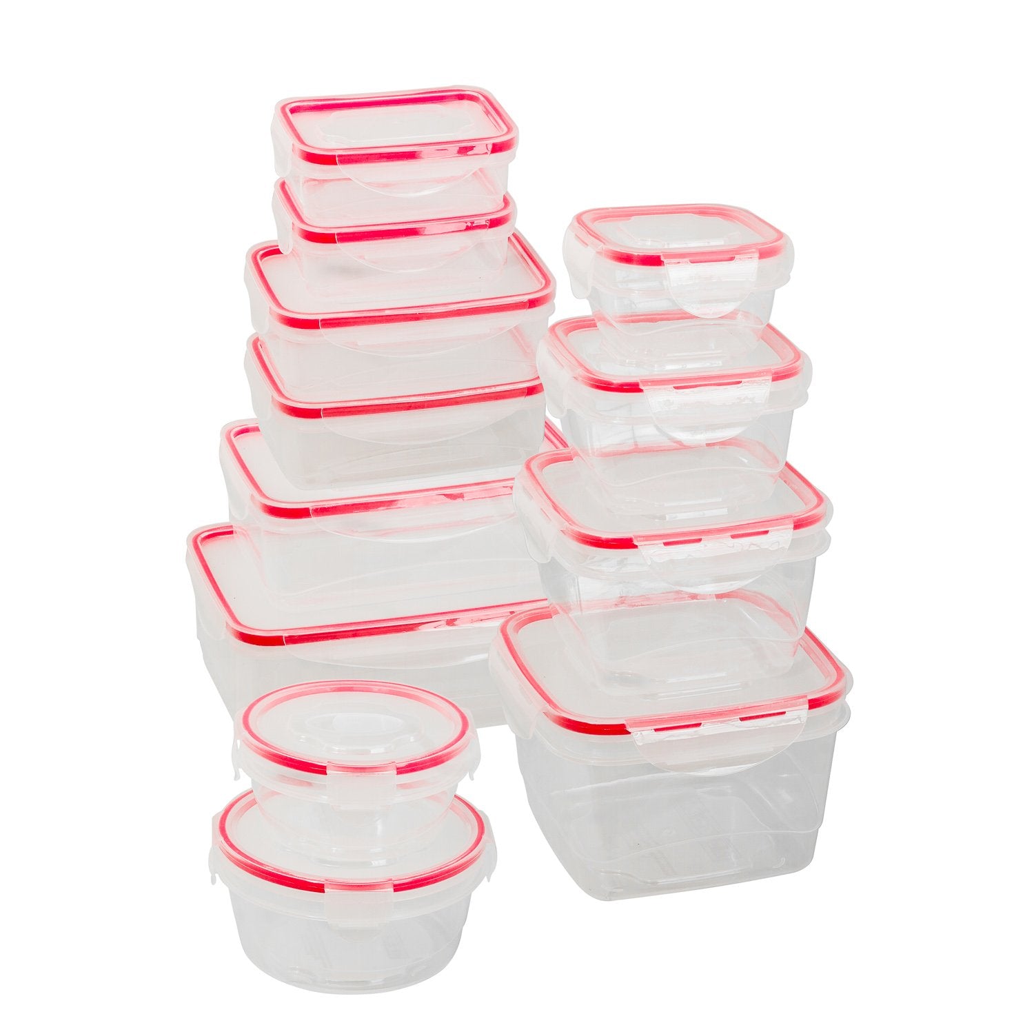 24 Pc Reusable Kitchen Containers w/Vented Lids - Plastic Food Containers - School Office Work Microwavable Containers (Red Lids)