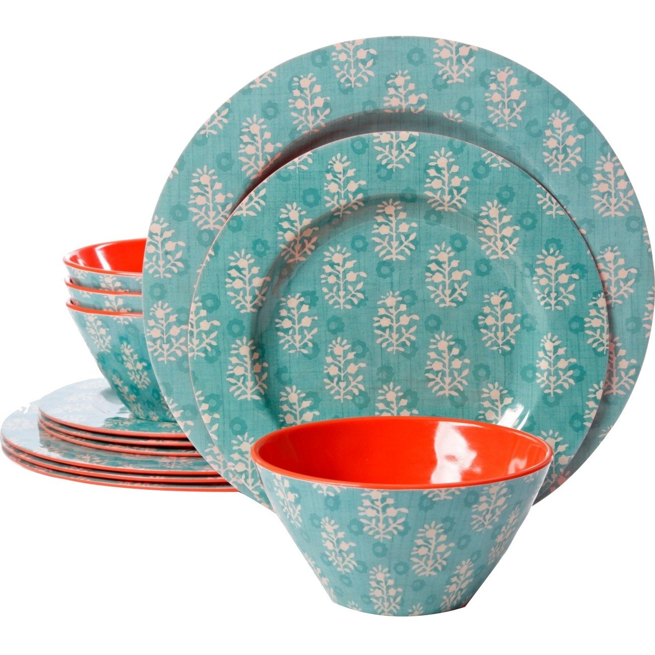Studio California Solina 12 Piece Melamine Dinnerware Set, Aqua