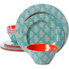 Studio California Solina 12 Piece Melamine Dinnerware Set, Aqua
