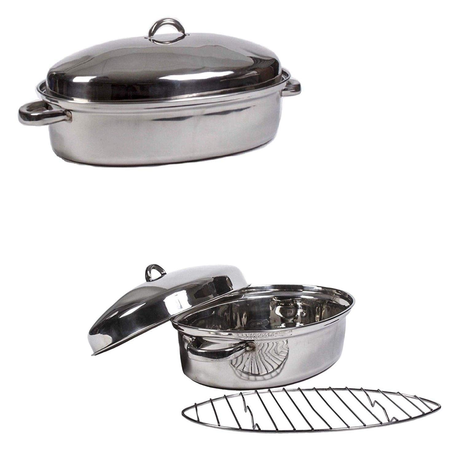 Oval Roaster Pan with Lid – Oven Roaster Pans – Roasting Pan with Lid – Stainless Steel Roasting Pan