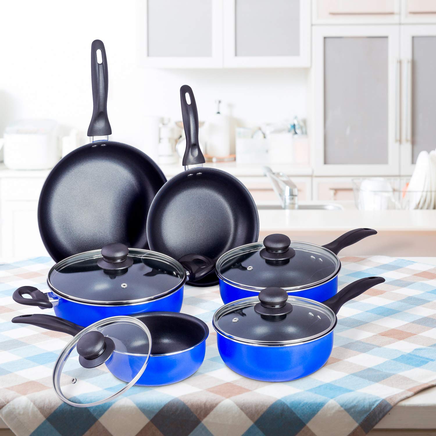 Nonstick Cookware Set – 10-Piece Cookware Sets – Pots and Pans Set – Non-Stick Frying Pans and Pots (Black Interior)