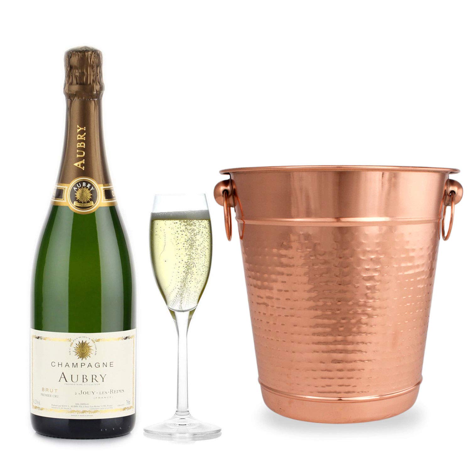 Copper Stainless Steel Champagne Bucket - Hammered Wine Bottle Cooler Ice Bucket