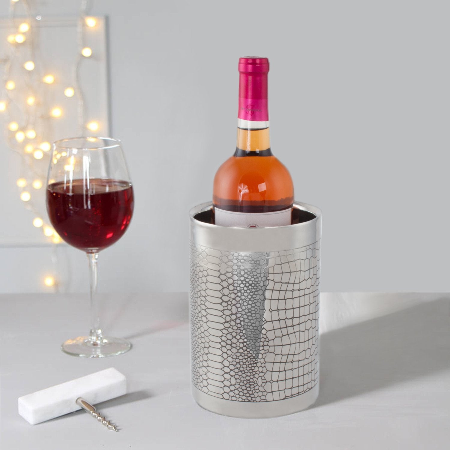 Double Wall Small Wine Cooler - Reptile Design Brass Bottle Cooler Ice Bucket