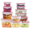24 Pc Reusable Kitchen Containers w/Vented Lids - Plastic Food Containers - School Office Work Microwavable Containers (Red Lids)