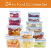 24 Pc Reusable Kitchen Containers w/Vented Lids – Plastic Food Containers – Microwavable Containers (Blue Lids)