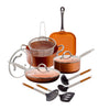12 Pc Copper Ceramic Nonstick Cookware Set Fry Sauce Pan W/ Glass Lids Utensils