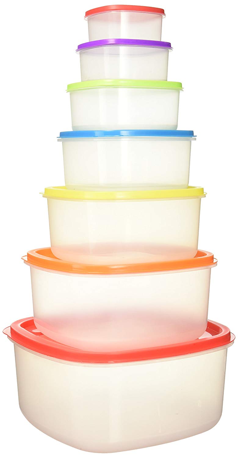 14 Pcs Always Fresh Plastic Food Storage Containers Set With Color Coded Lids