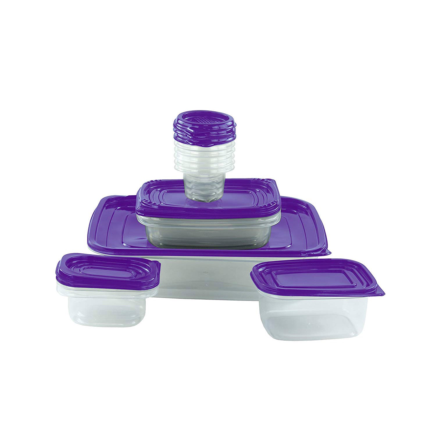 30 Piece Plastic Food Container Set - 15 Plastic Storage Containers with Purple Lids
