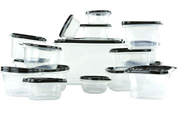 Imperial Home Reusable Plastic Food Containers/Storage and Lunchboxes in Set of 42 with Black Lids