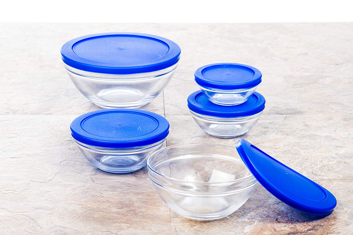 10 Pcs Airtight Glass Bowl Set With Lids BPA Free - (Blue)