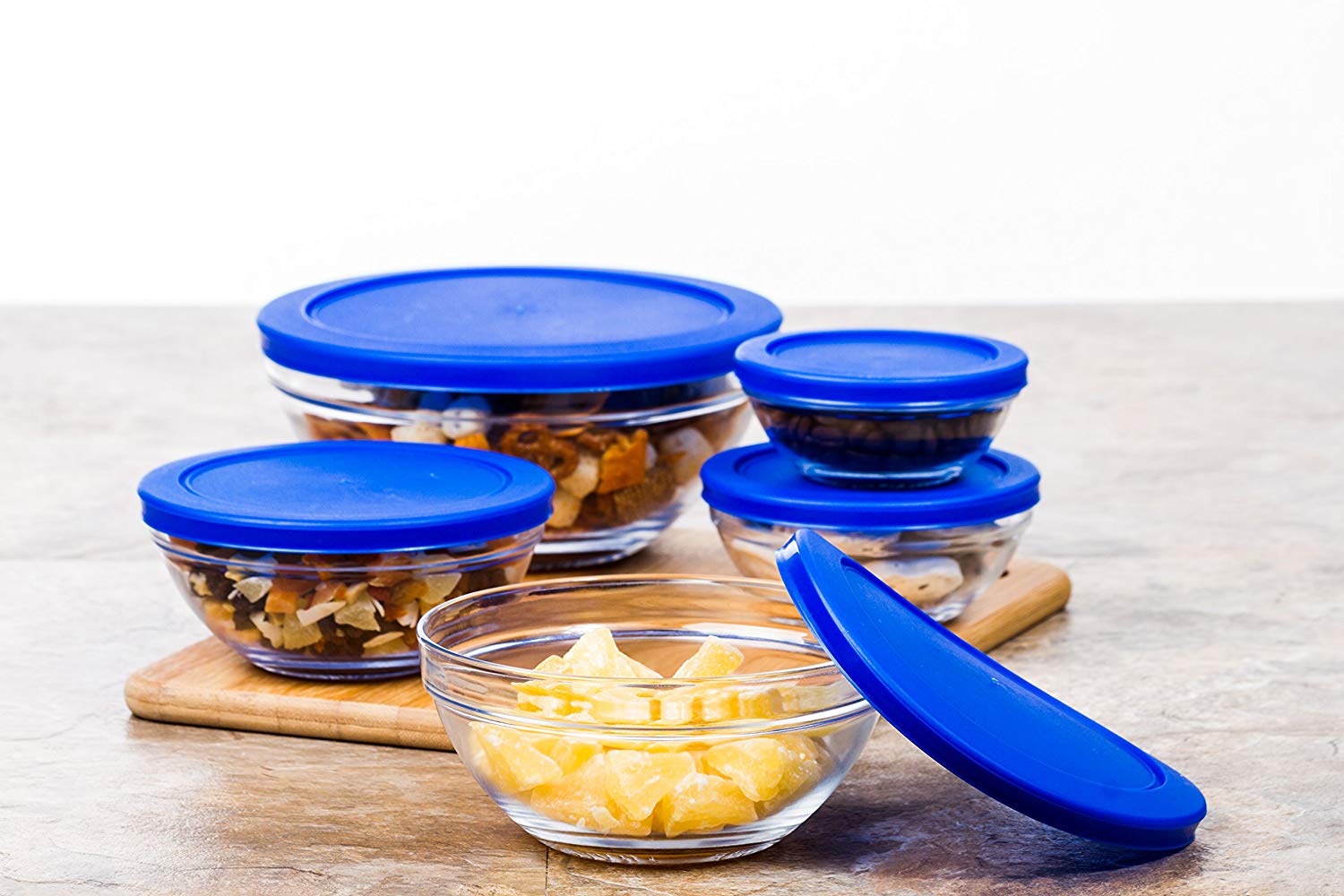 10 Pcs Airtight Glass Bowl Set With Lids BPA Free - (Blue)