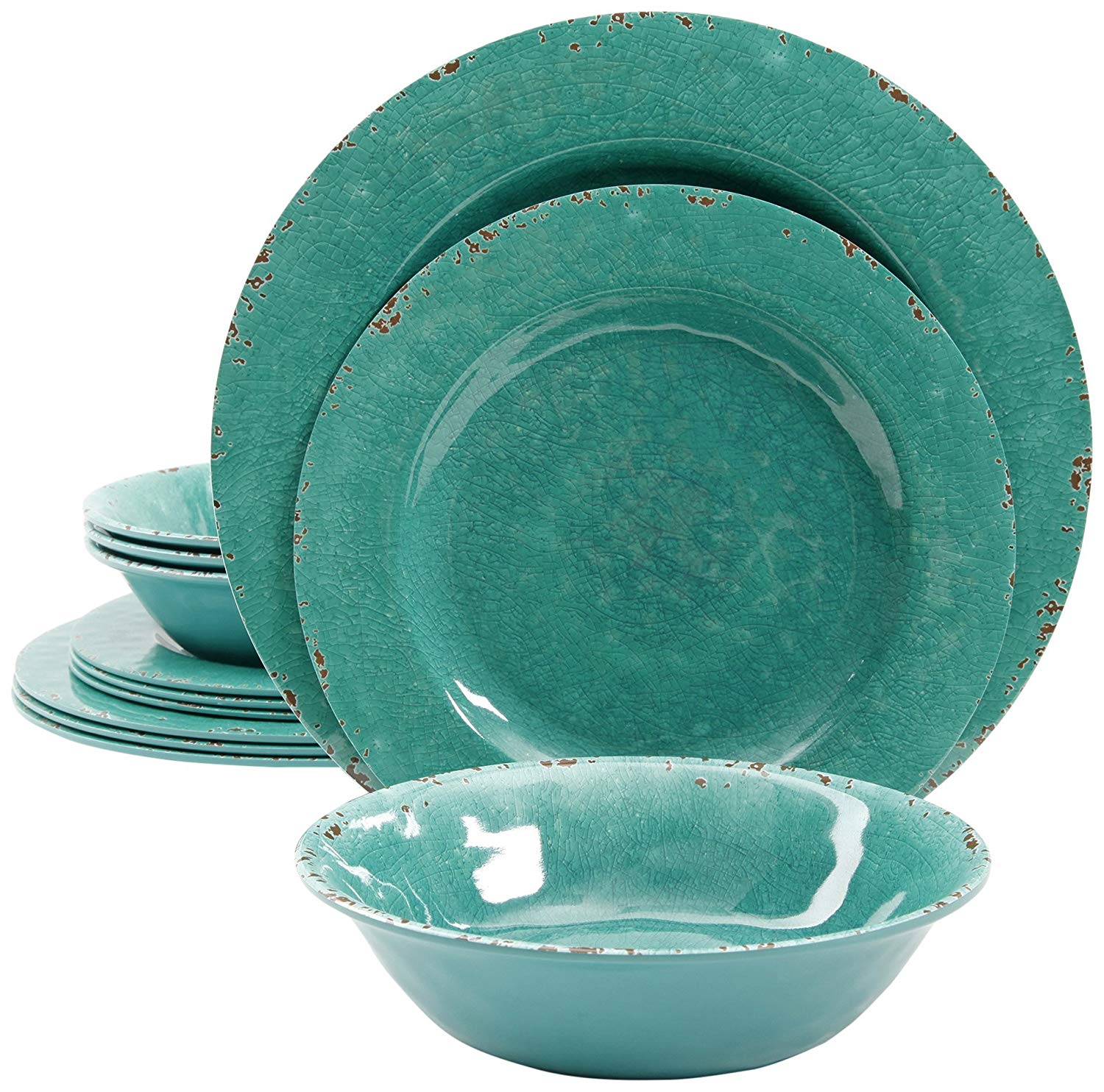 Gibson Studio 94995.12 Mauna 12 Piece Heavy Weight Melamine Dinnerware Set, Green